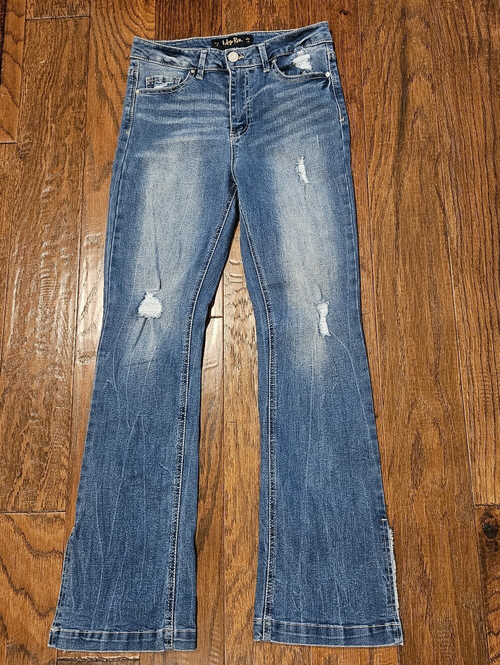 Indigo Rein Denim Distressed Jeans W28 L31 Size 9 Side Split Hem